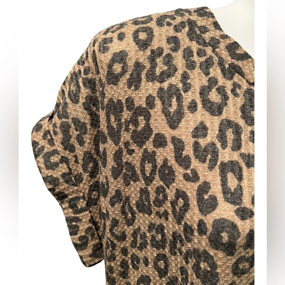 Iwollwnce Animal Print Waffle Short Sleeve Dress with Pockets Small
